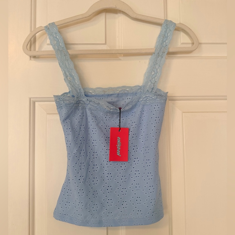 Edikted Virginia Lace Trim Eyelet Tank Top🩵 - Picture 2 of 6